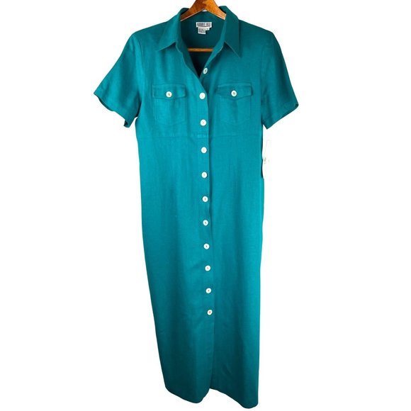 VTG 90's Robbie Bee Linen Blend Maxi Shell Button Front Dress, Women's Size 16 - Picture 7 of 16